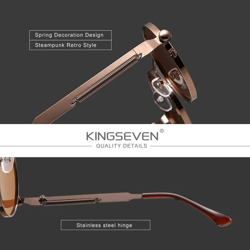 Lunettes de soleil polarisées gothique steampunk KINGSEVEN pour homme et femme monture métal ronde