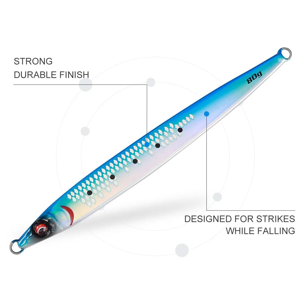 Leurre métal Jigging Pro Sardine UV 40g 60g 80g 100g pour pêche en mer et longues distances