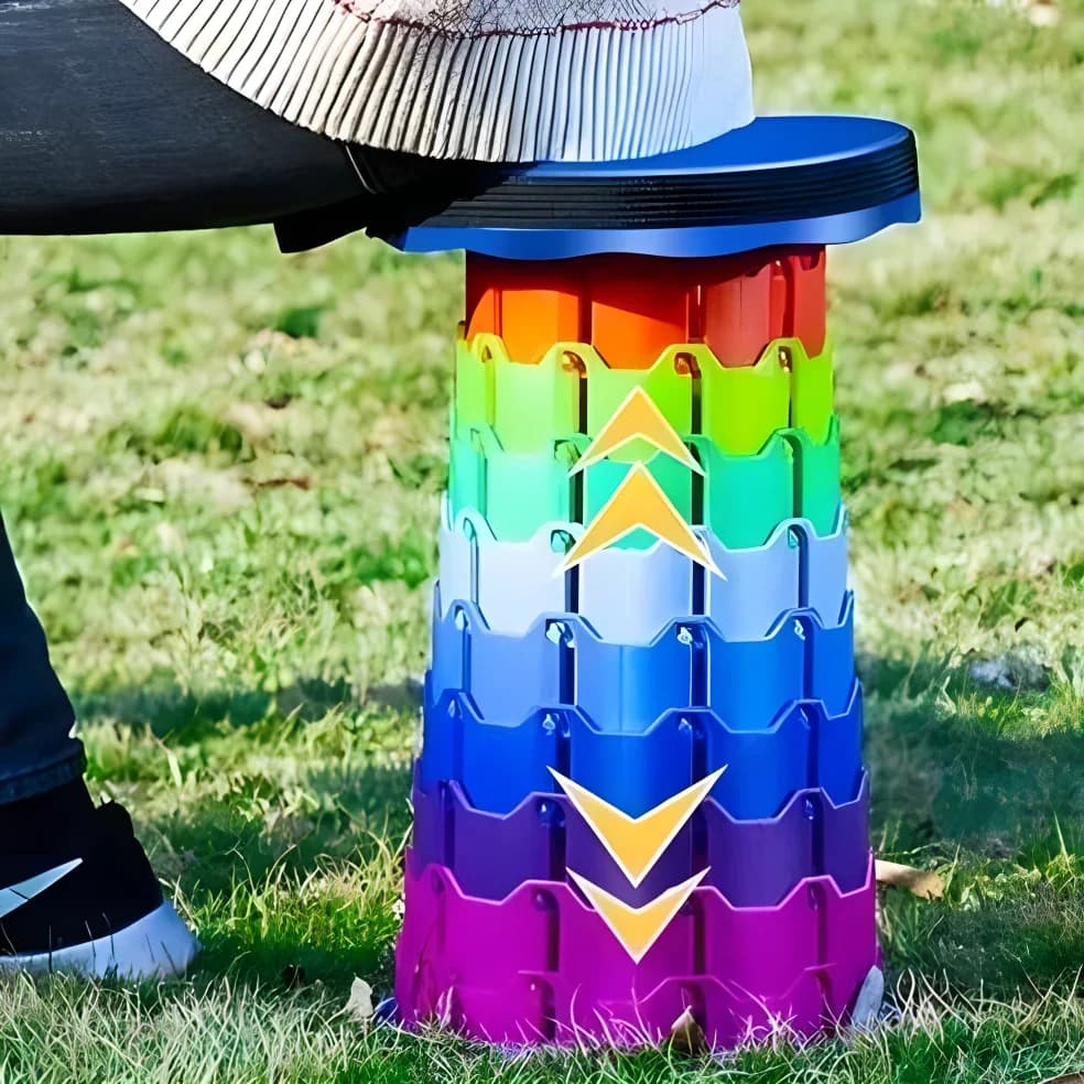 Tabouret télescopique pêche réglable plastique - Siège pliant extérieur voyage rangement arc-en-ciel portable