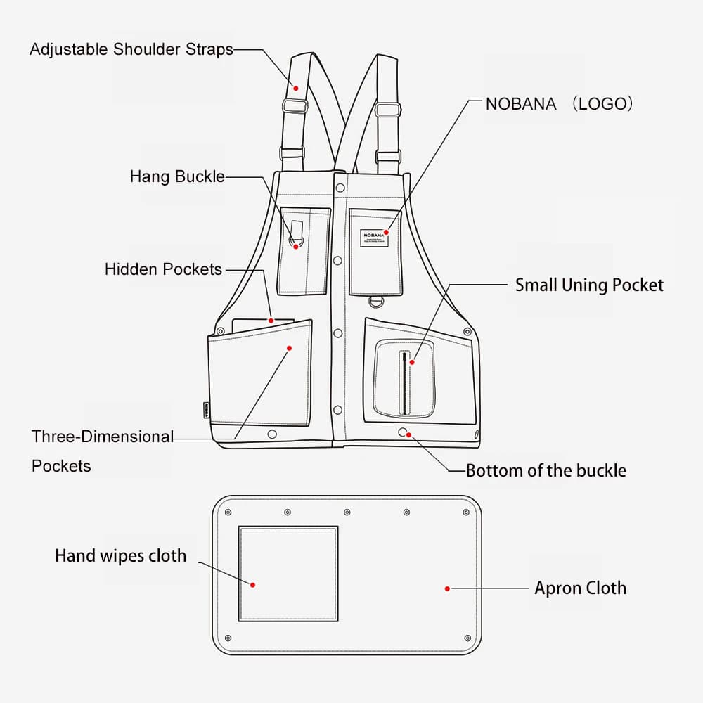 Tablier de pêche multi-poches durable, veste fonctionnelle pour homme et femme camping BBQ extérieur
