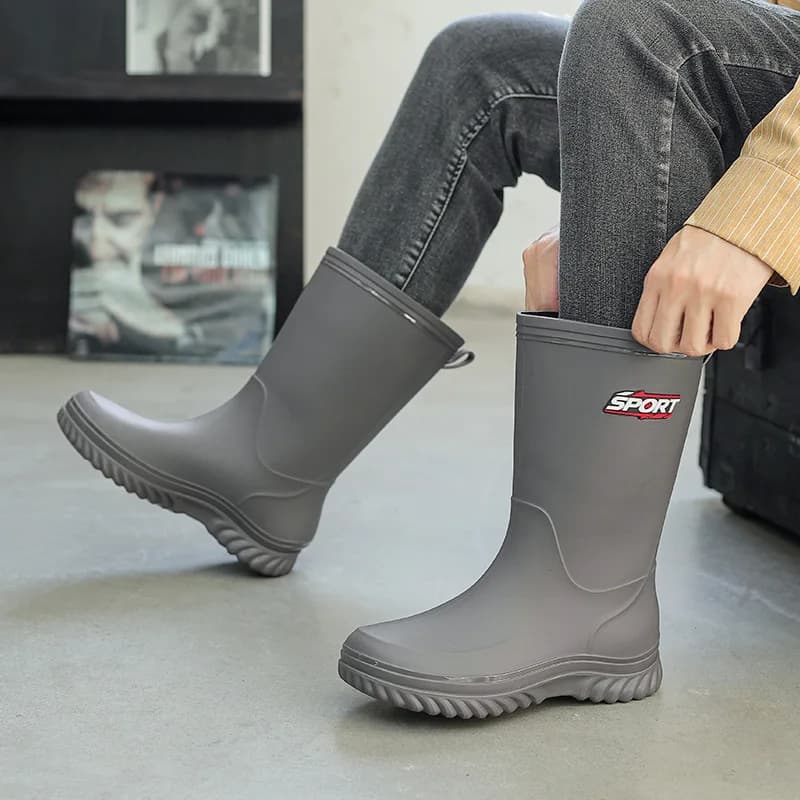 Bottes pluie homme style allemand pêche anti-odeur fourrées PVC toutes saisons cuisine