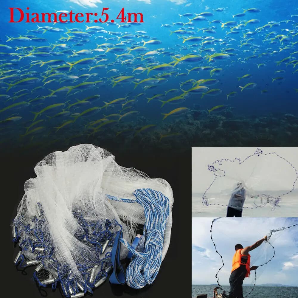 Filet lancé 23kg léger avec plombs acier - Maille monofilament facile à utiliser pêche traditionnelle