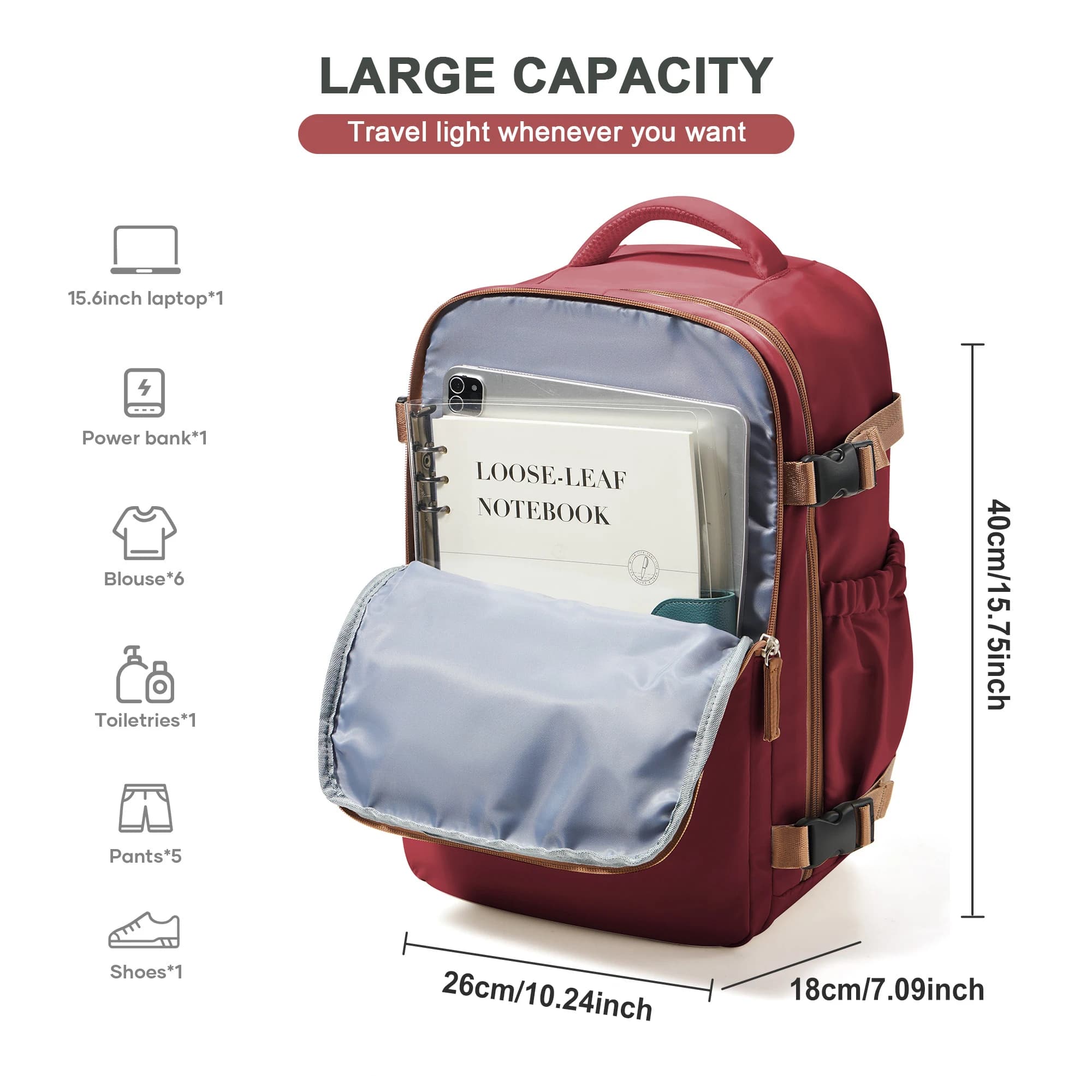 Sac à dos cabine 40x26x18 cm Wizzair - Sac à dos voyage étanche avec compartiment ordinateur 15.6 pouces