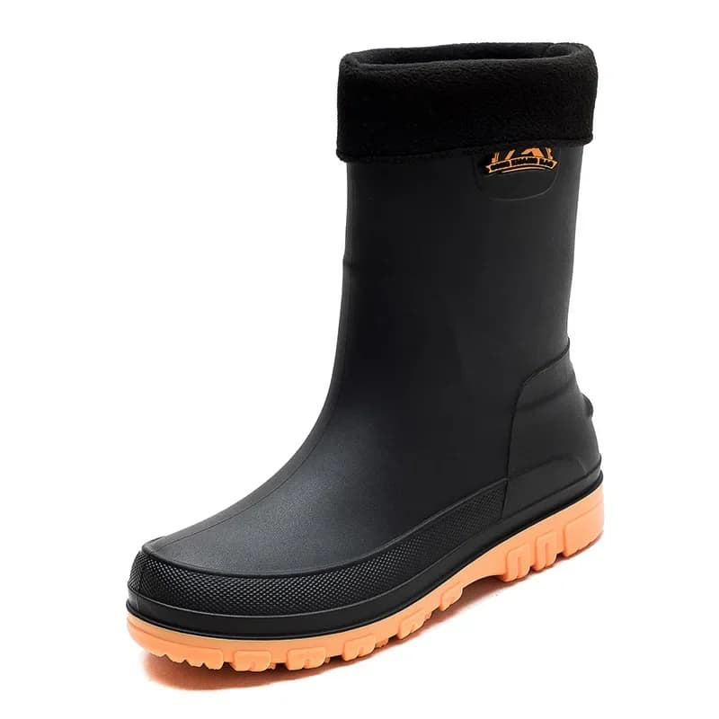Bottes de pluie courtes PVC homme imperméables hiver antidérapantes avec doublure coton