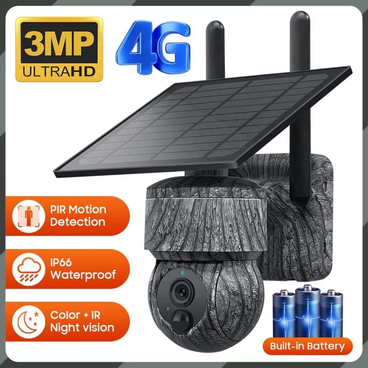 Caméra trail sans fil 4G WiFi solaire avec vue directe alarme détection humaine PTZ pour sécurité chasse