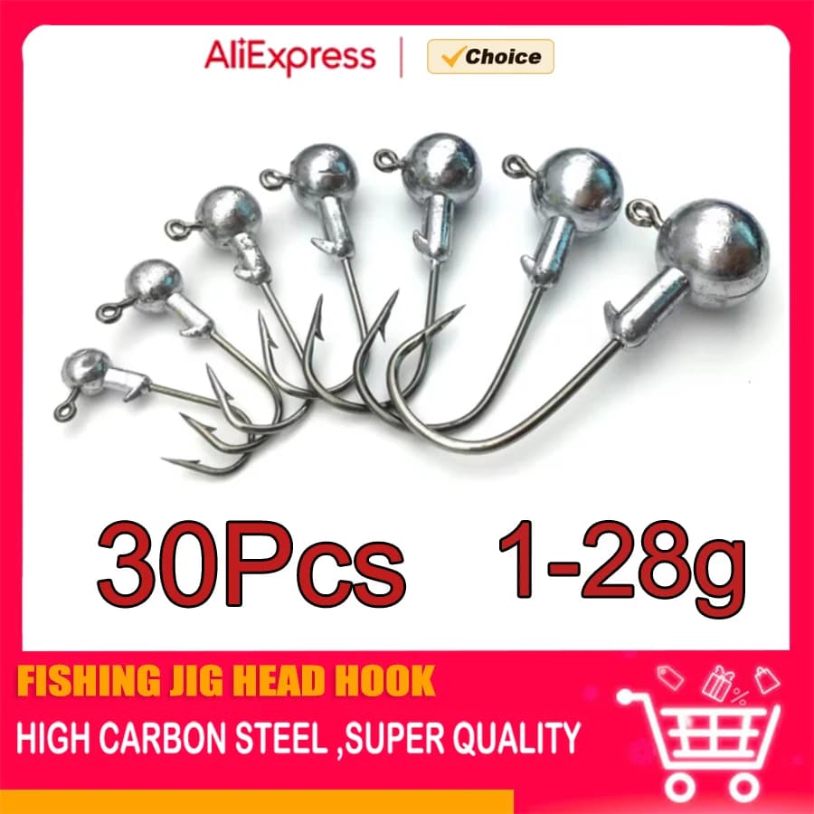 Têtes de jig round head MrLurion 30 pièces 1g-28g - hameçons pour leurres souples et crank fishing