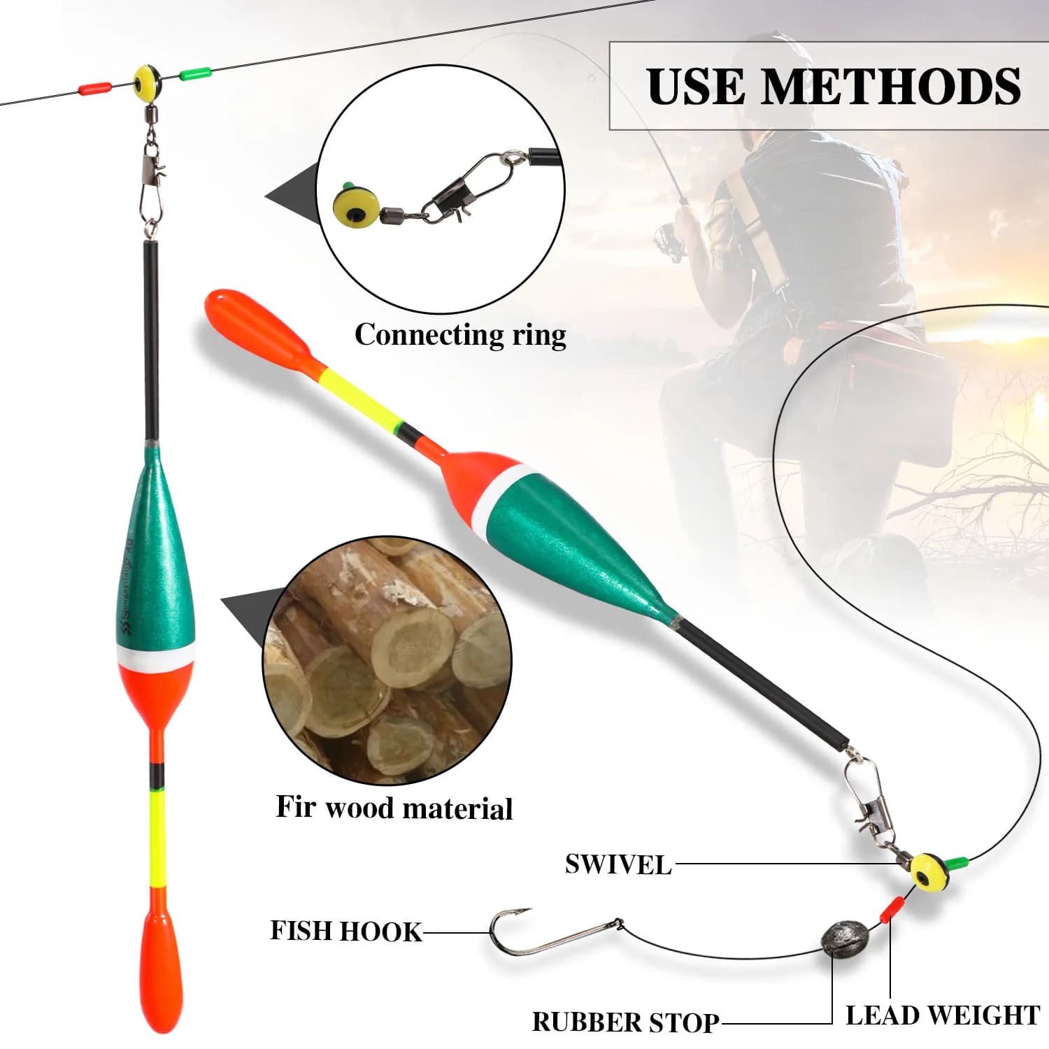 Set Sougayilang 10 flotteurs pêche professionnels - Flotteurs verticaux multifonctions avec hameçons chinois