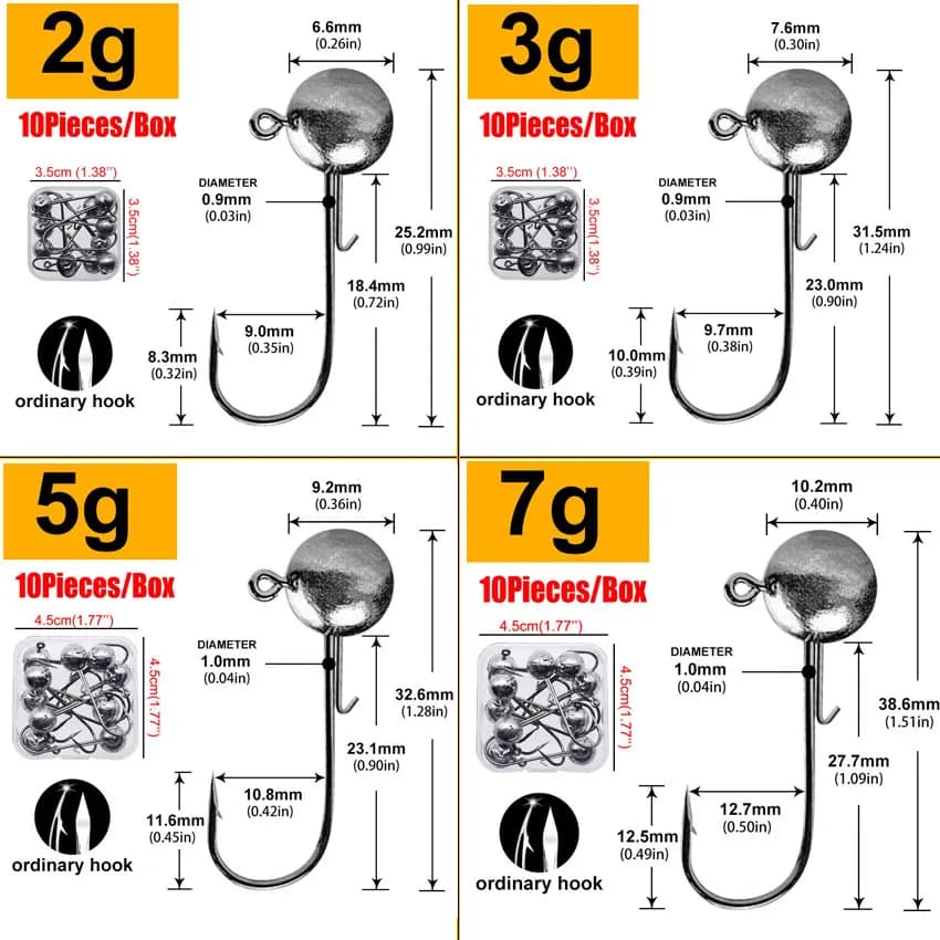 Hameçons pêche leurres souples MrLurion, têtes rondes 1g à 20g pour carnassiers, acier carbone