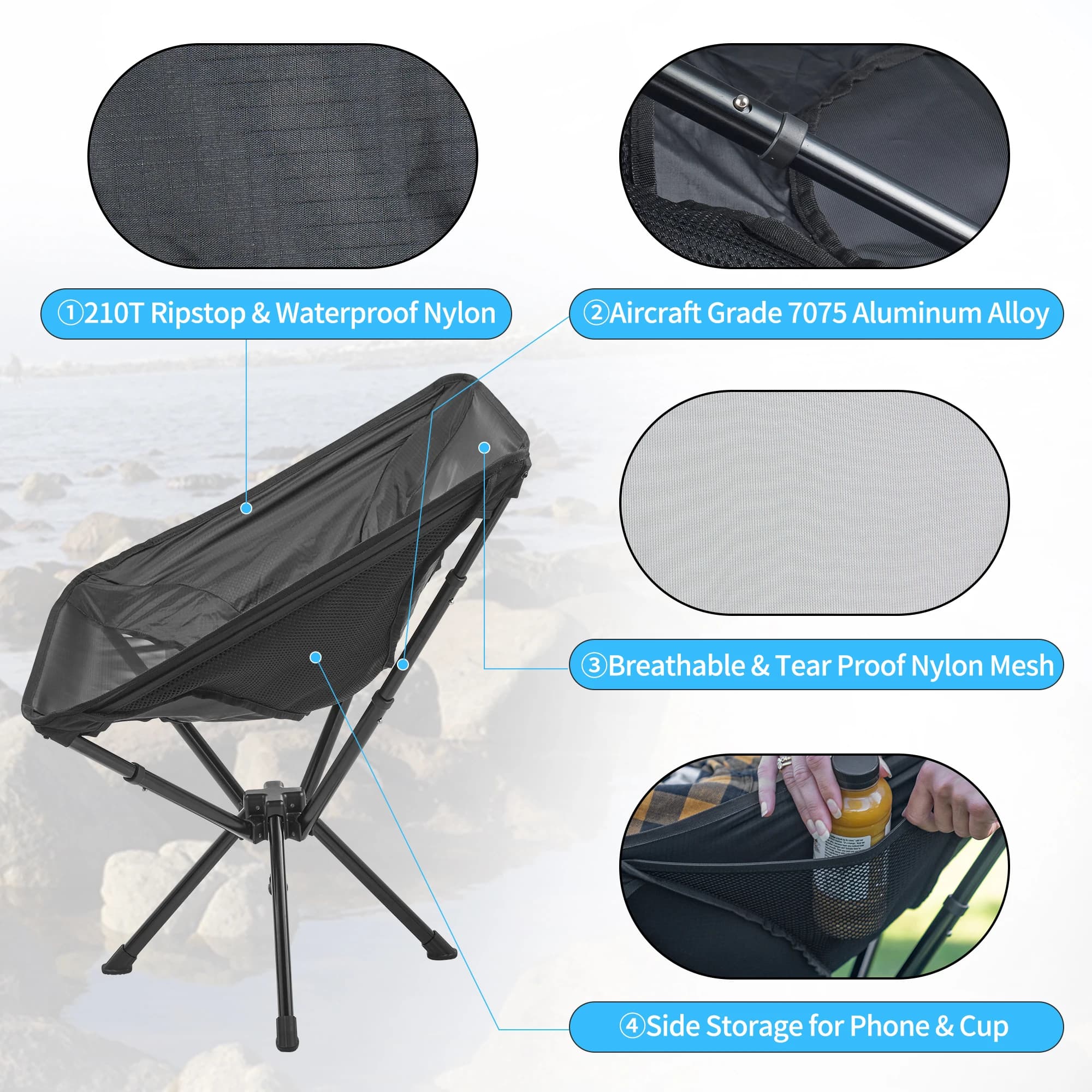 Chaise pliante ultralégère Naturehike Star Moon L03 pour randonnée pêche et montage rapide