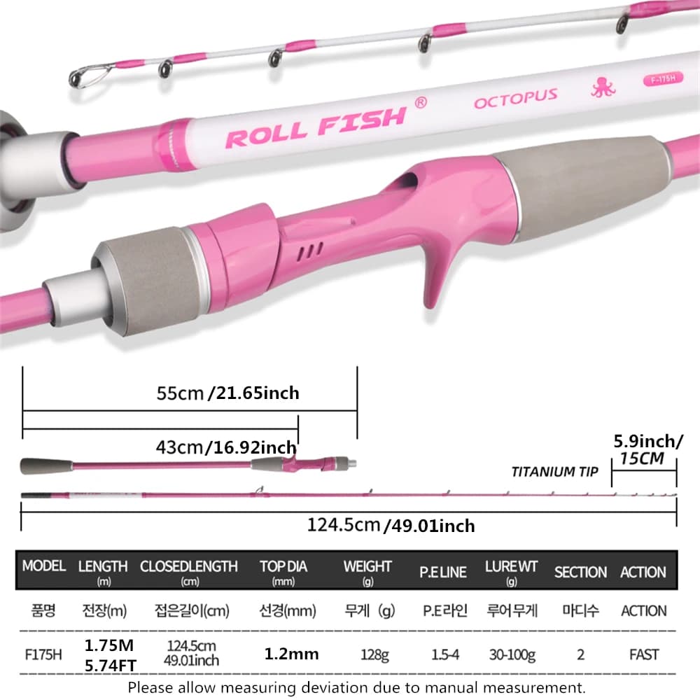 Canne à pêche ROLLFISH titane pour seiche et encornet 1.75m action rapide carbone mer