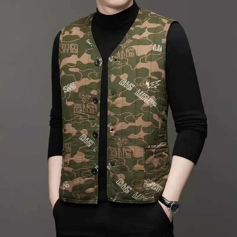 Gilet homme en laine polaire chaude pour automne hiver, col V boutonné et coupe casual