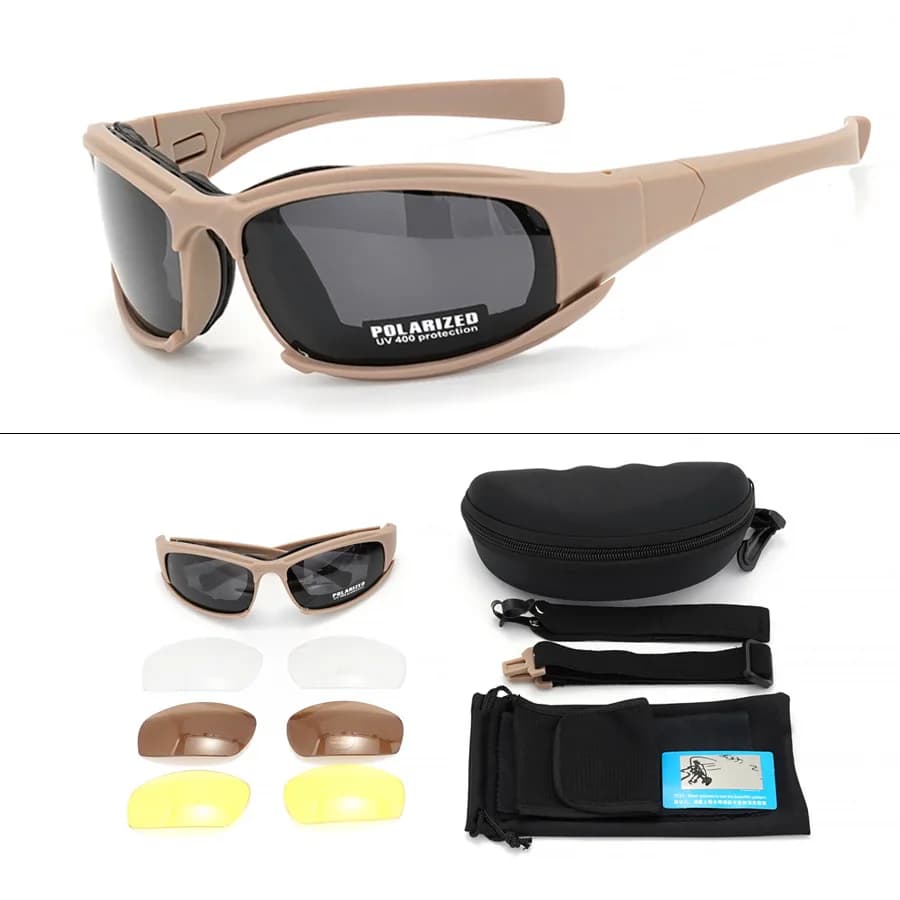 Lunettes tactiques 2025 4 lentilles - Protection polarisée pour pêche, vélo et sports outdoor