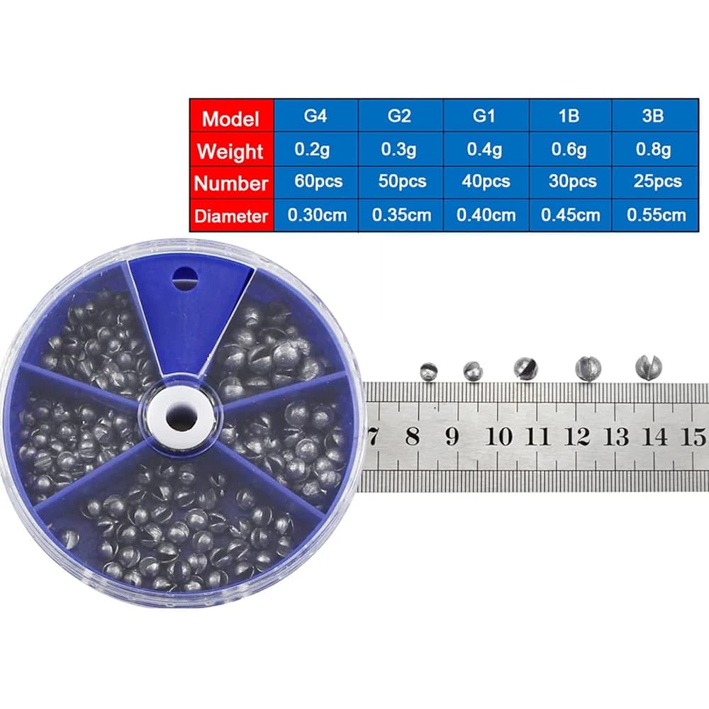 205pcs Fishing Weights Sinkers Kit Lead Split Shot Fishing Line Sinkers 5 Sizes 