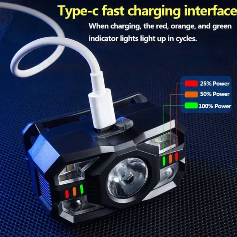Lampe frontale à détection infrarouge rechargeable étanche pour pêche et camping nocturne
