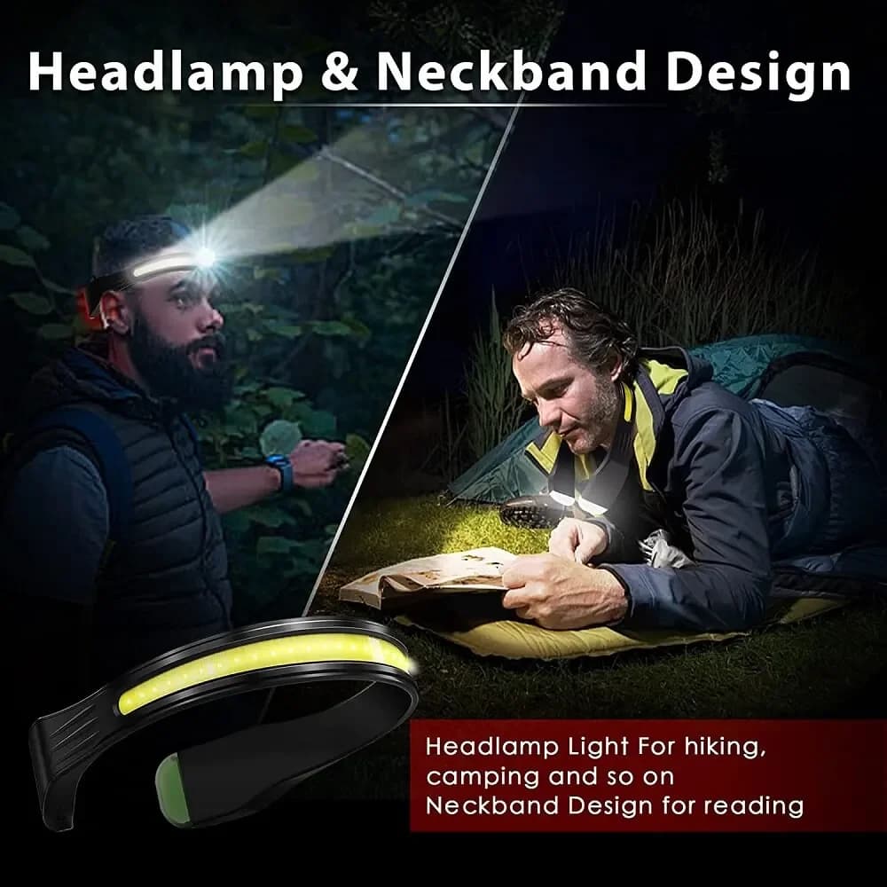 Lampe frontale rechargeable 3 modes COB avec lumière rouge arrière pour pêche et running