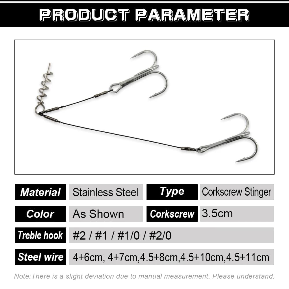 Hameçon treble stinger rig corkscrew - acier carbone pour pêche brochet et perche