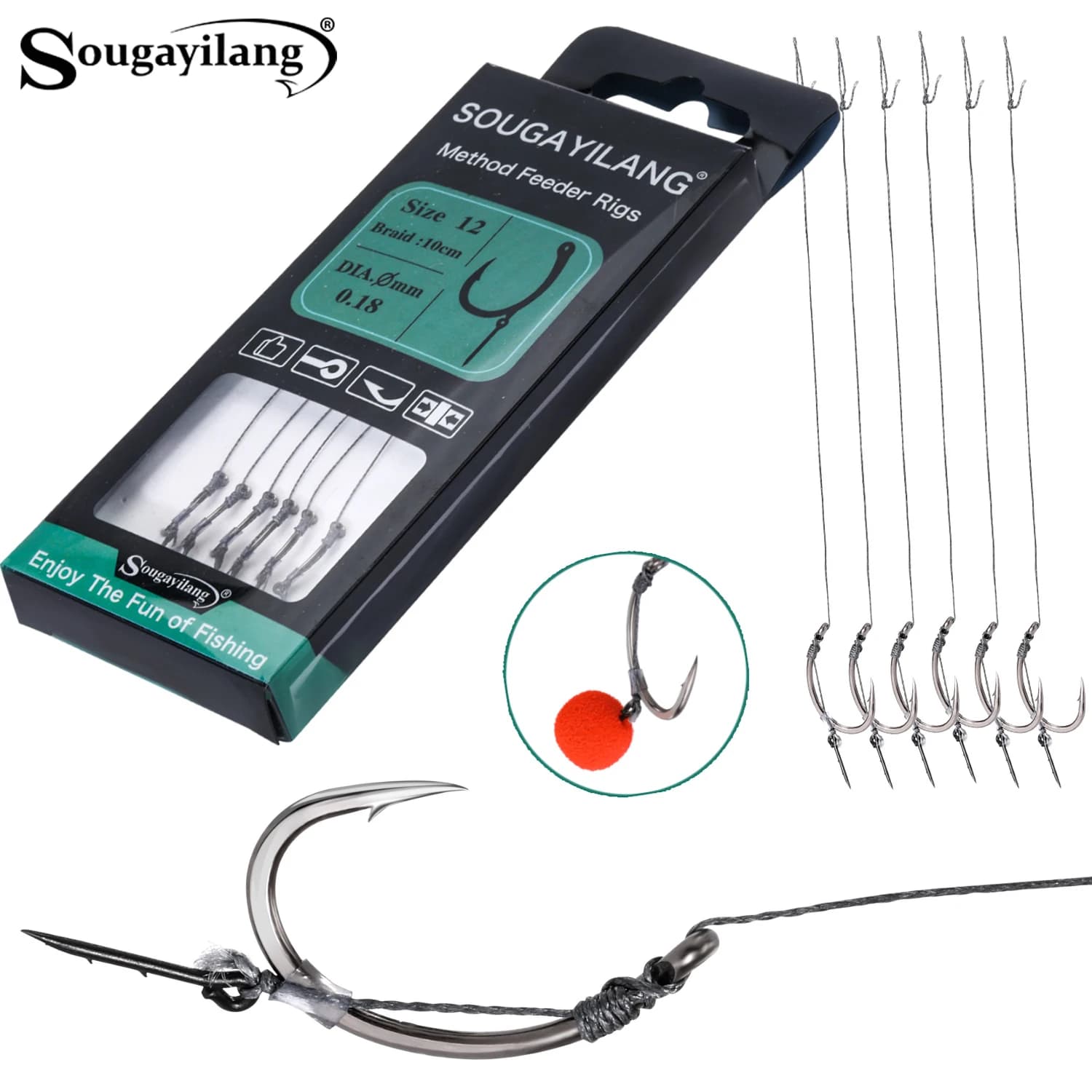 Set de 6 hameçons carpe européens Sougayilang, pointe ultra-affûtée multi-rebouchages pour pêche spécifique