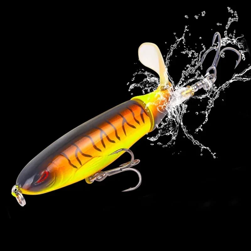 Leurre de pêche topwater Whopper Popper 10cm et 14cm, appât dur avec queue rotative souple pour carnassiers
