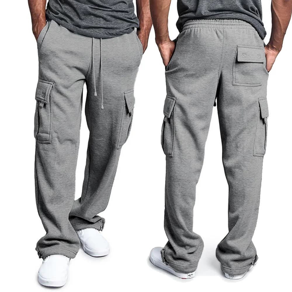 Pantalon jogging loose homme streetwear sport - Coupe droite multi-poches cordon serrage