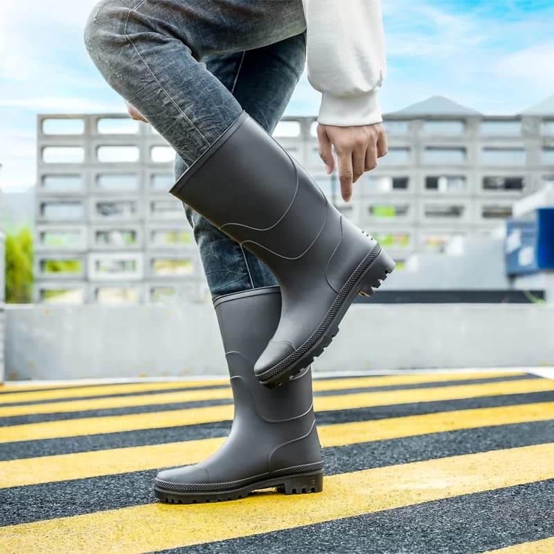 Bottes de pluie PVC mi-mollet homme imperméables antidérapantes pour pêche et activités nautiques