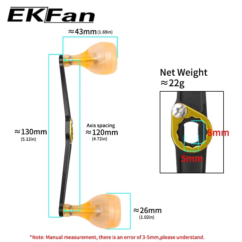 Poignées ultralégères EKFan 130mm 22g pour moulinets casting avec boutons acrylique