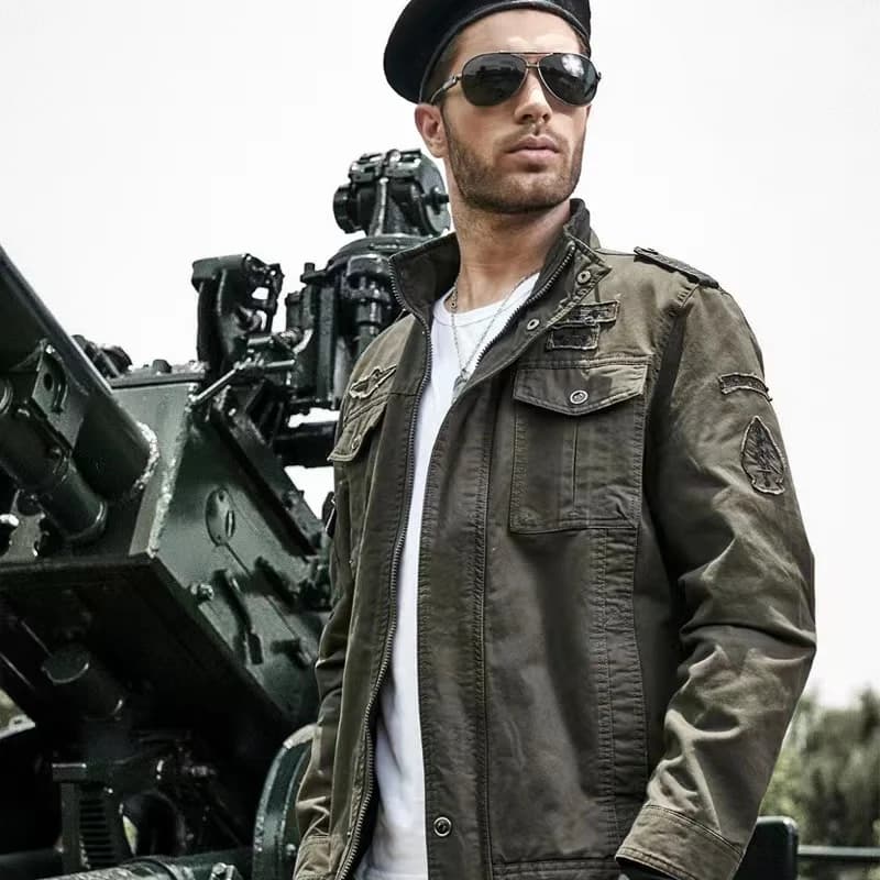 Veste de travail grande taille homme 2024 - Manteau coton lavé vintage - Veste tactique pêche épaulettes