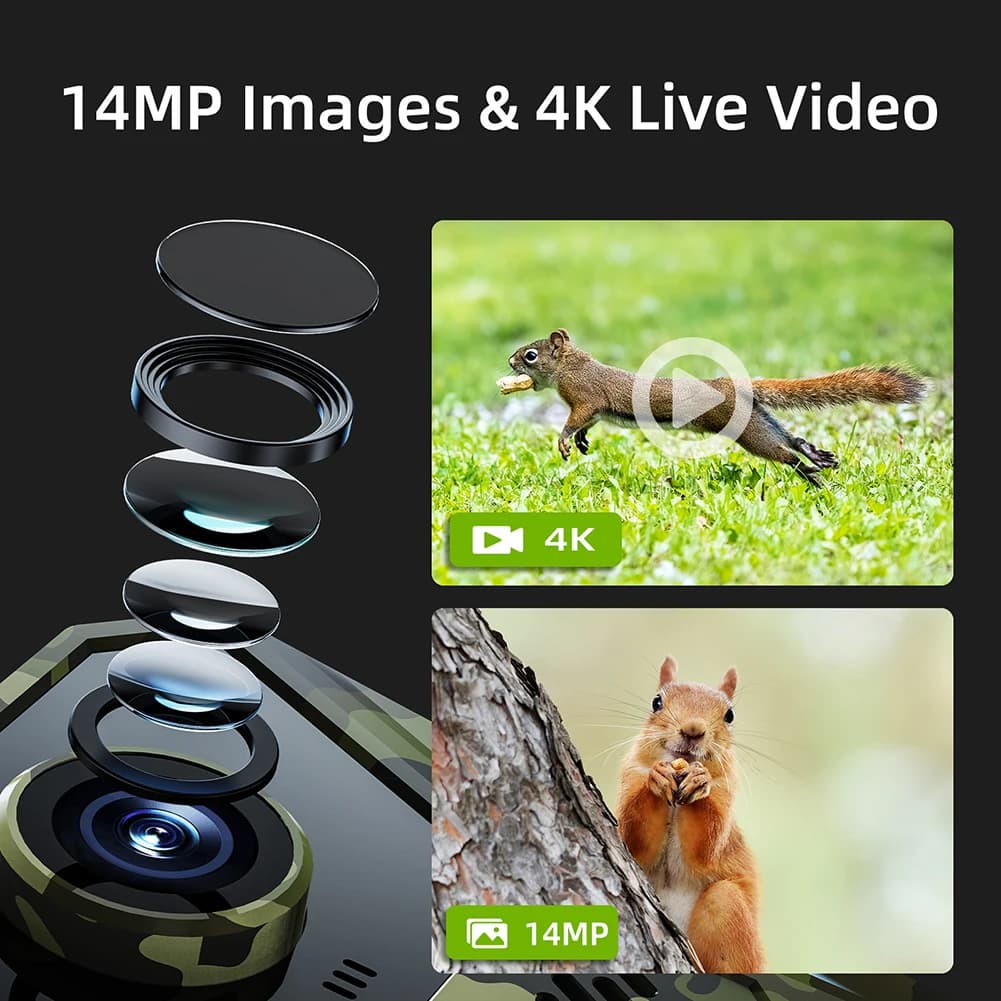 Caméra de chasse solaire 4G 14MP étanche détection PIR 20m vision nocturne infrarouge traçage faune
