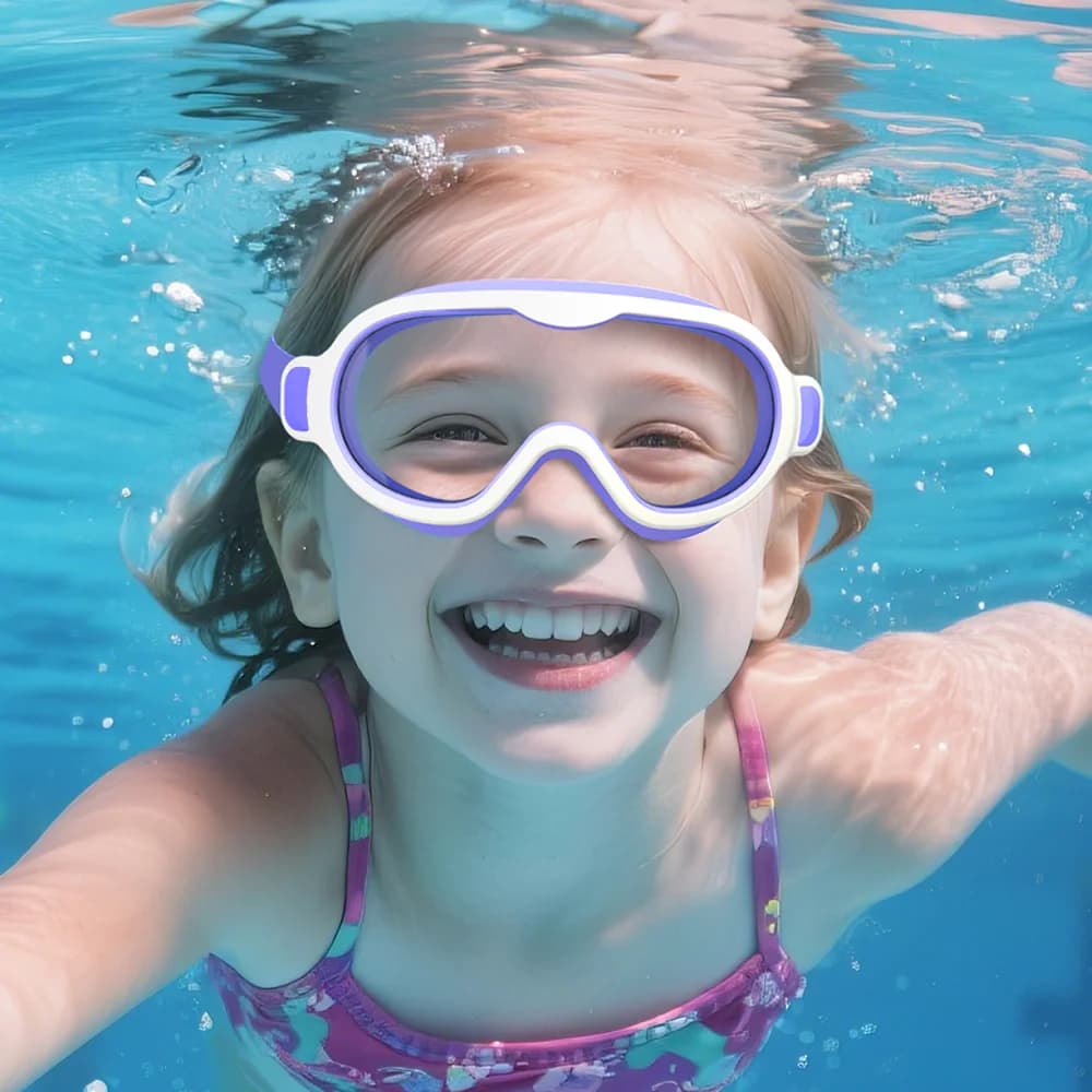 Lunettes de natation enfant 3-15 ans grande monture étanches vision large anti-buée UV réglables