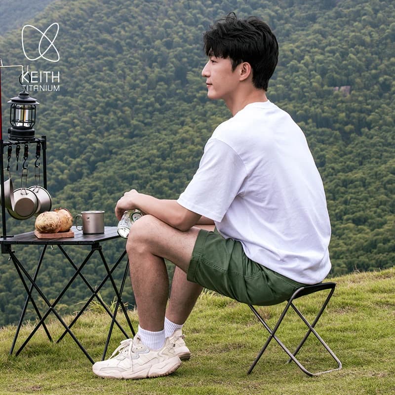 Tabouret de pêche KEITH titane ultraléger 325g - Chaise pliante camping extérieure anti-rouille haute résistance