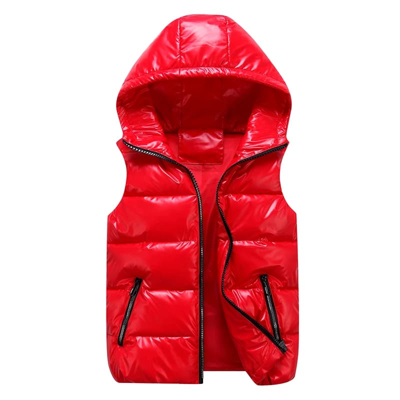 Gilet capuchon brillant homme femme enfant - Veste sans manches chaude hiver capuche coton casual