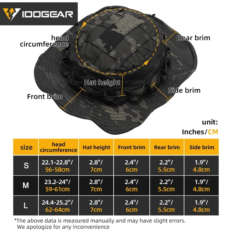 Chapeau de pêche tactique IDOGEAR boonie jungle à large bord réglable et respirant 3623