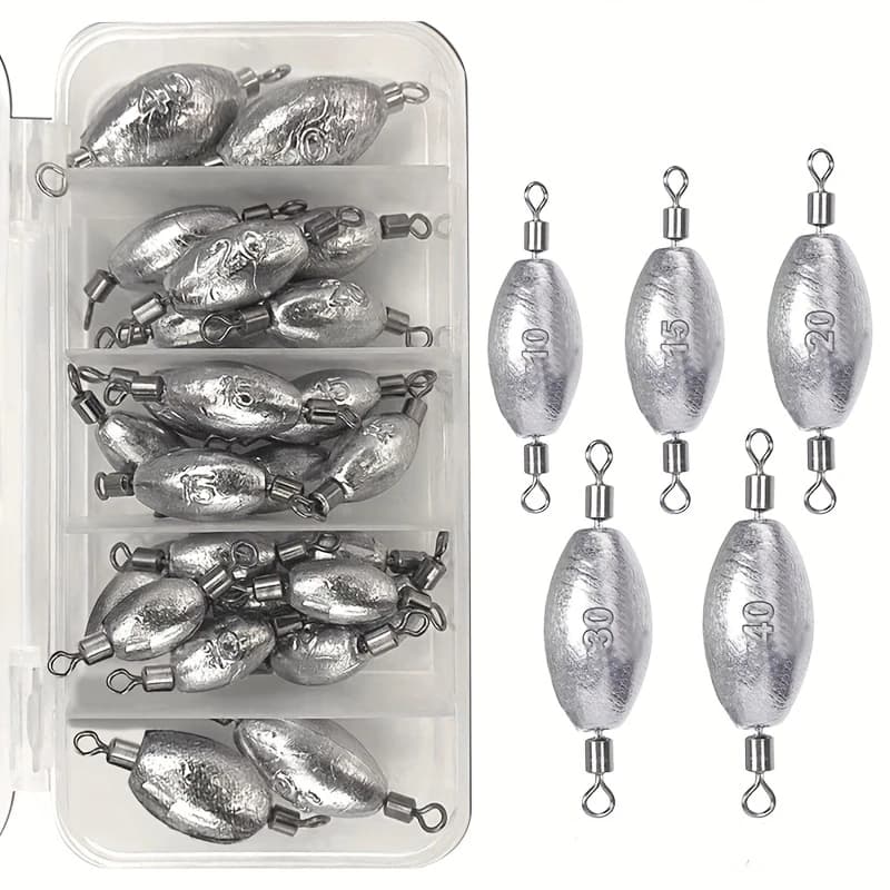 Plombs de pêche olive avec double émerillon - Poids coulissant pour pêche au lancer et trolling