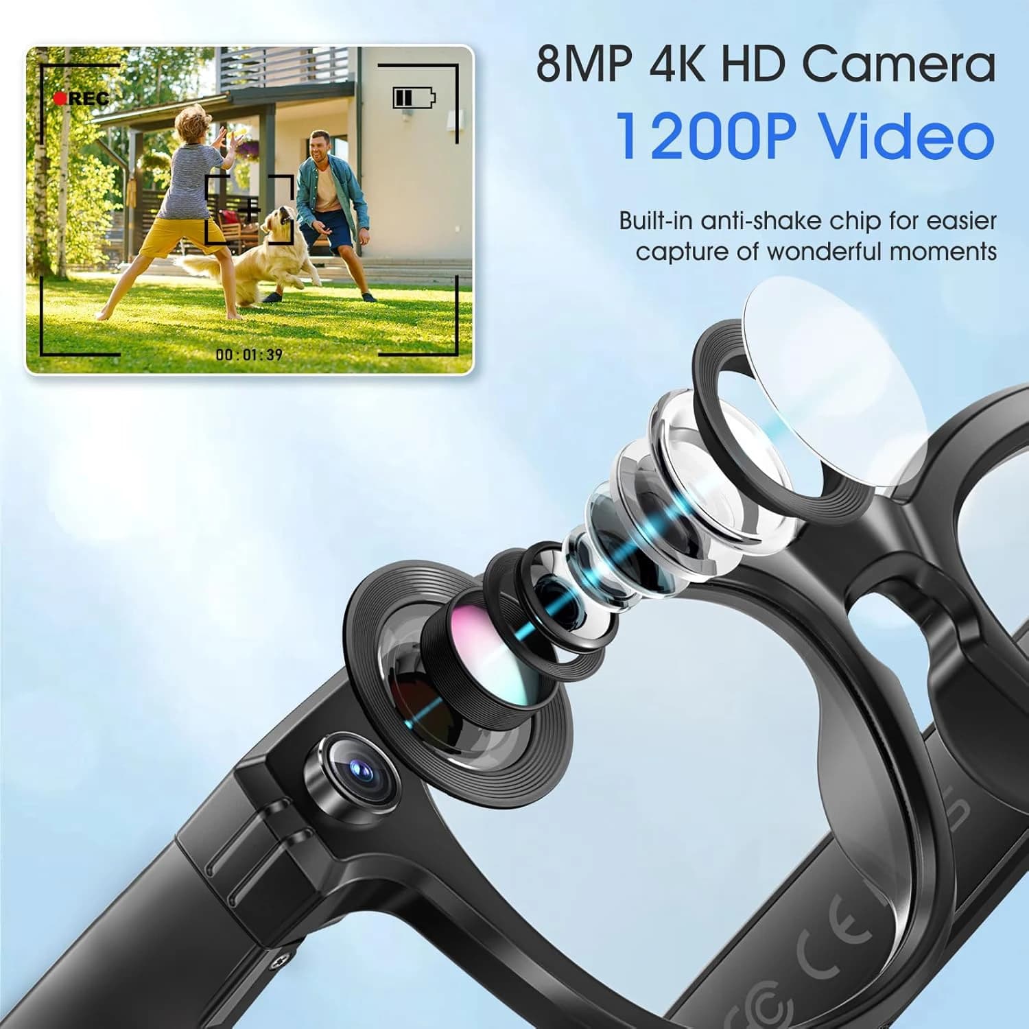 Lunettes connectées IA 800W pour hommes avec traduction intelligente et changement de couleur - Enregistrement photo/vidéo étanche