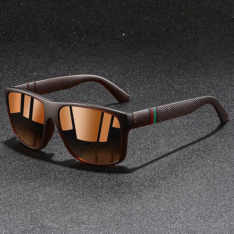 Lunettes de soleil carrées vintage motif écossais pêche conduite - Monture luxe UV400 unisexe marque designer