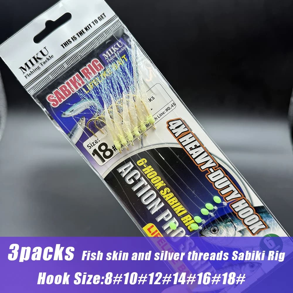 3 packs de sabiki rig avec paillettes argentées et perles lumineuses - Leurre efficace pour pêche en mer