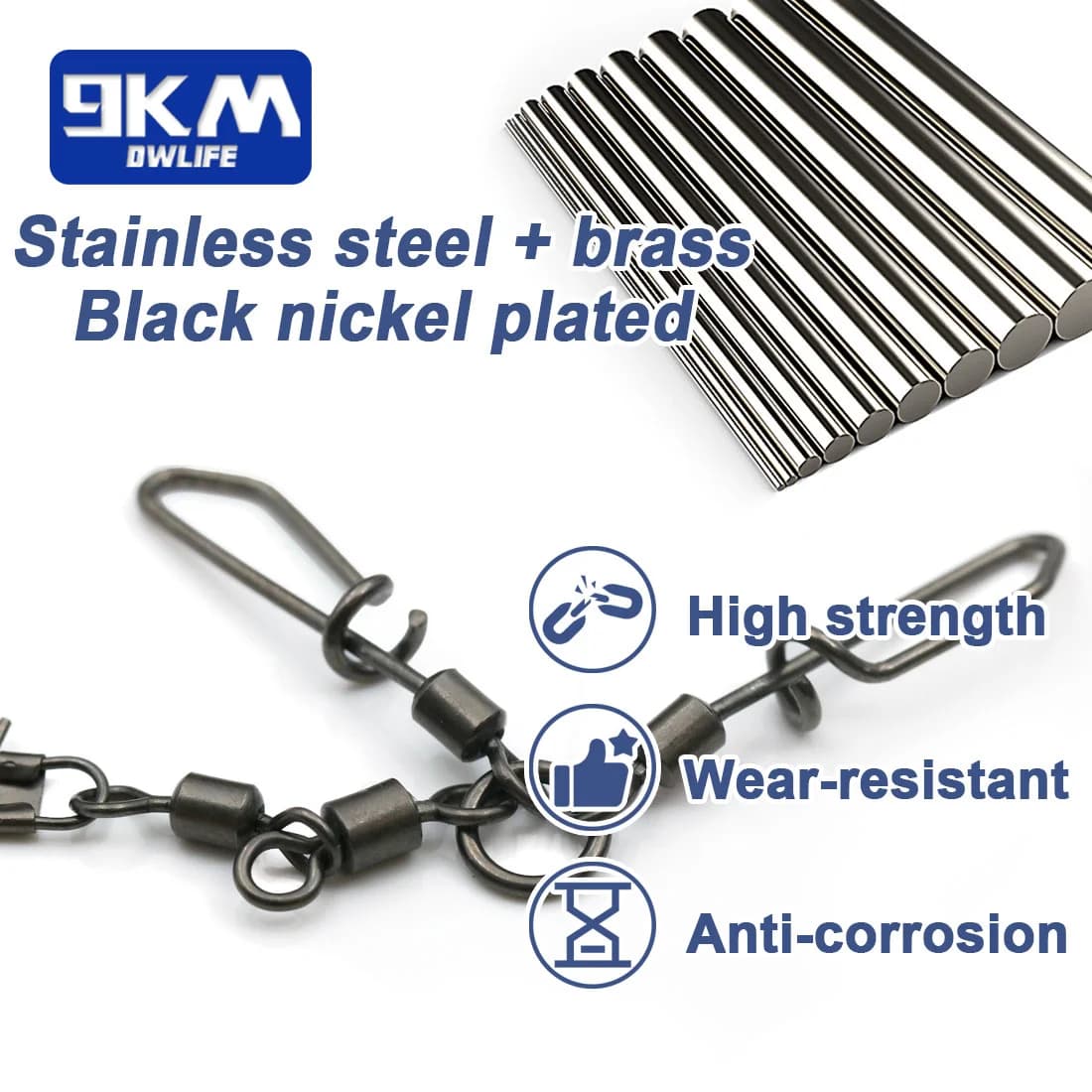 Swivels 3 voies 9KM 5-20 pièces avec clip calamar pour montages eau douce et mer accessoires pêche