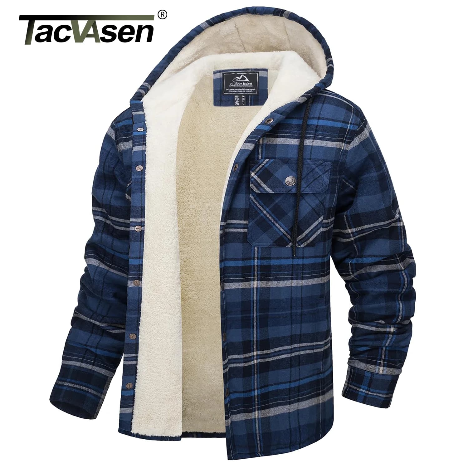 Veste polaire épaisse Sherpa pour pêche hiver - Veste à carreaux homme boutonnée chaude