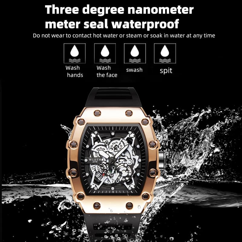 Montre Homme Automatique Étanche avec Mouvement à Barillet et Bracelet Silicone Sportif - Nouvelle Marque