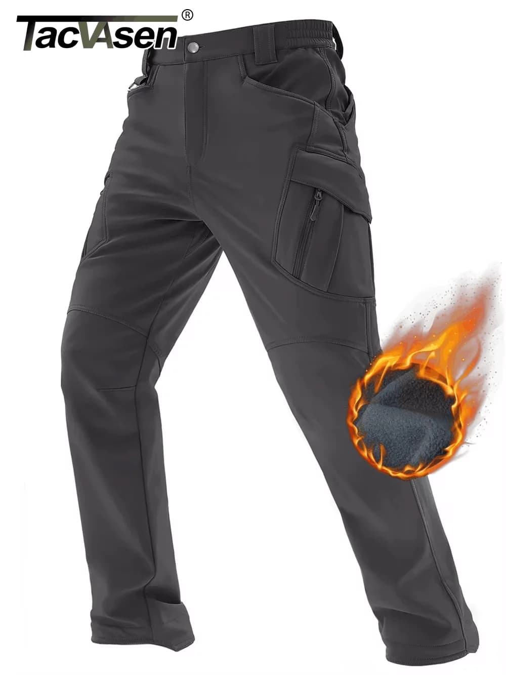 Pantalon hiver TACVASEN IX9 softshell chaud pêche randonnée cargo imperméable polaire homme