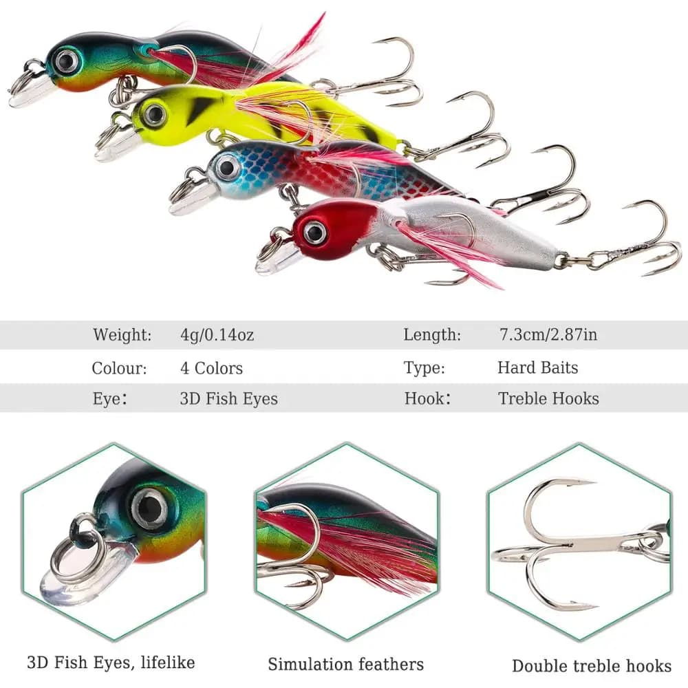 Set de 4 leurres wobblers Sougayilang anti-corrosion pour pêche en mer du bar et pêche à la carpe