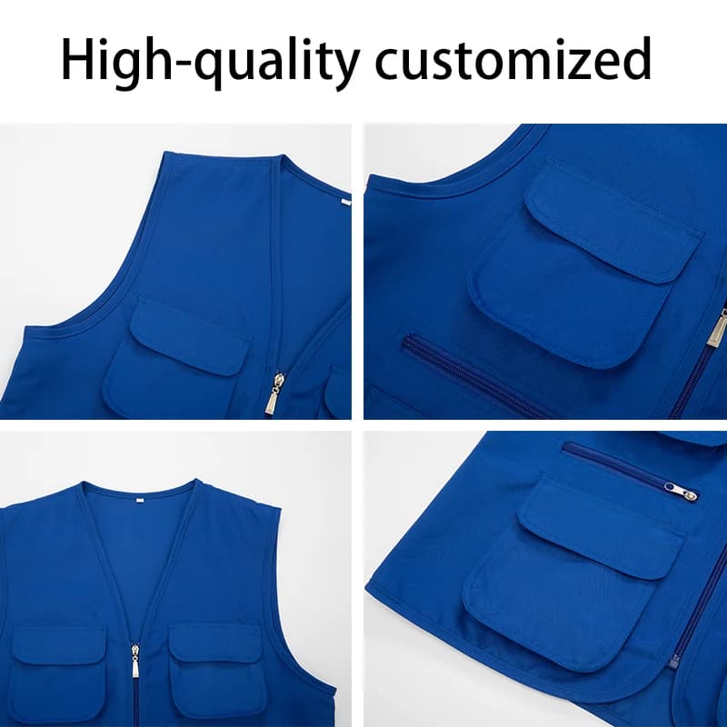 Veste d'été mixte 2025 multi-poches pour travail et loisirs, personnalisable avec logo imprimé haut de gamme