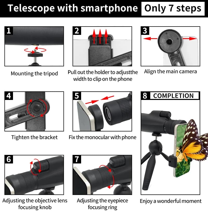 Télescope monocular 10-30x50 avec support téléphone pour observation et photo pêche