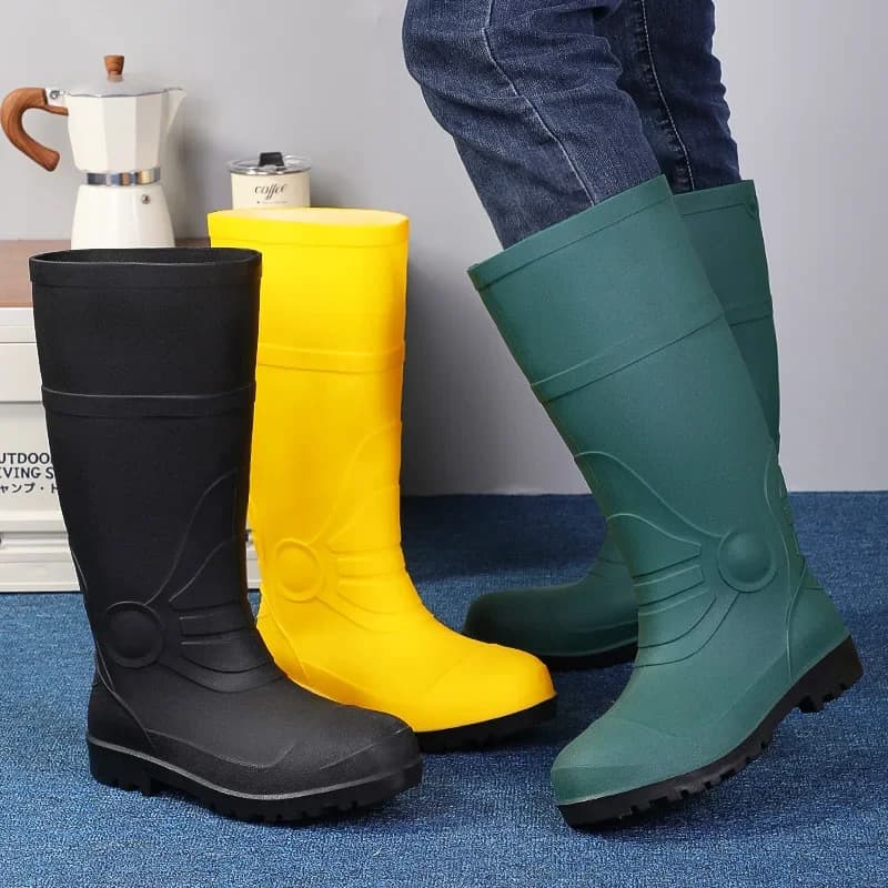 Bottes de pluie homme haut tube caoutchouc givré vert épaissi jaune imperméables travaux ferme agricole