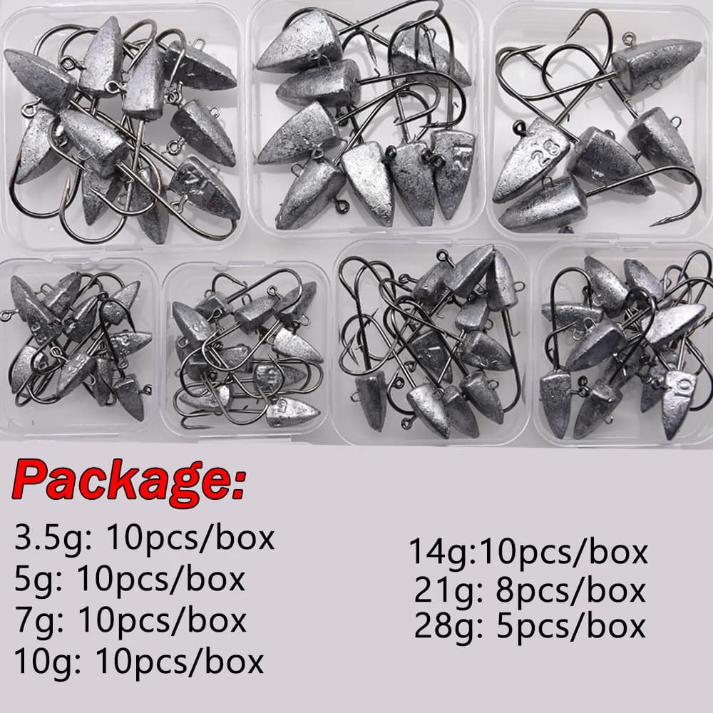 Têtes de pêche Triangle Head NED Hooks 3.5g à 28g pour leurres souples et jigging