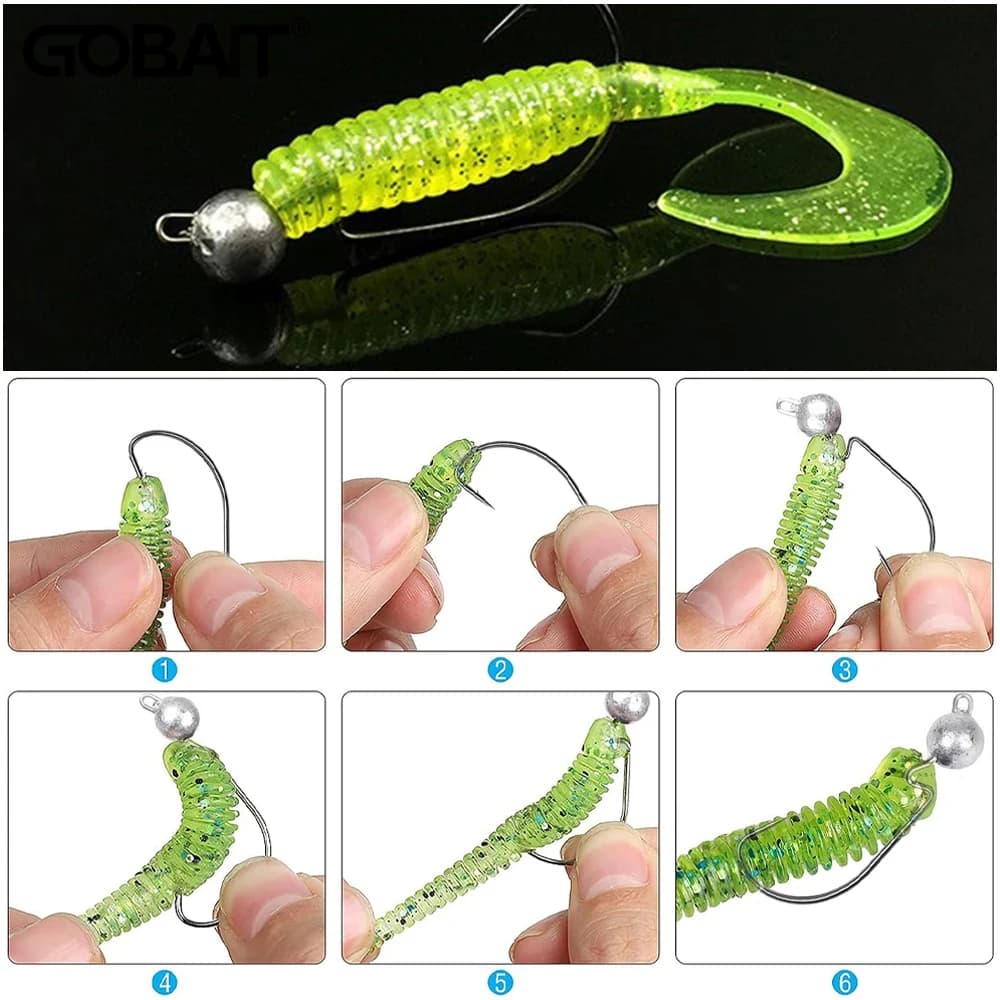 Hameçons plombés 3.5g à 14g pour pêche au leurre souple angle offset pointe barbelée