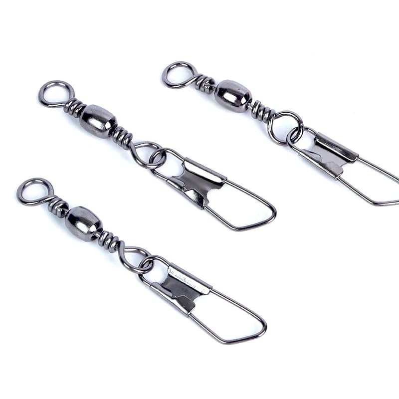 Lot 50pcs émerillons à roulement à bille avec clip pour connecter hameçons et leurres pêche
