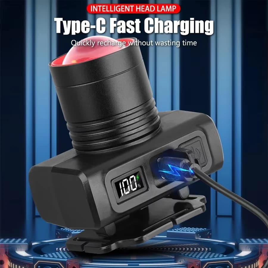 Lampe frontale LED détecteur rechargeable puissante pêche camping 3 modes éclairage recherche