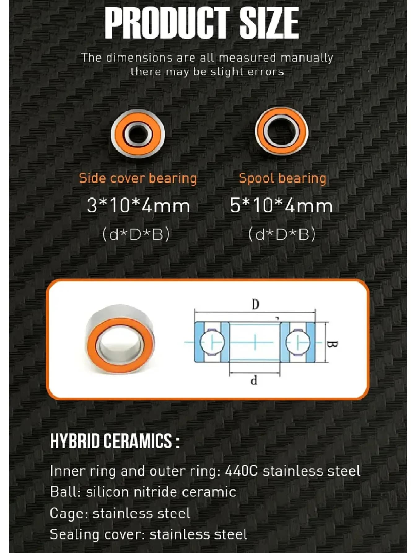Roulements à billes céramique hybride SEASIR pour moulinet pêche - 3x10x4mm + 5x10x4mm