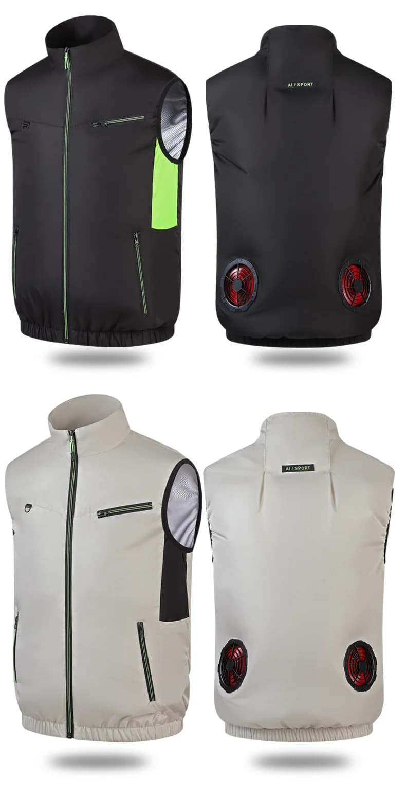 Gilet rafraîchissant climatisation portable pêche été ventilateur rechargeable prévention coup de chaleur