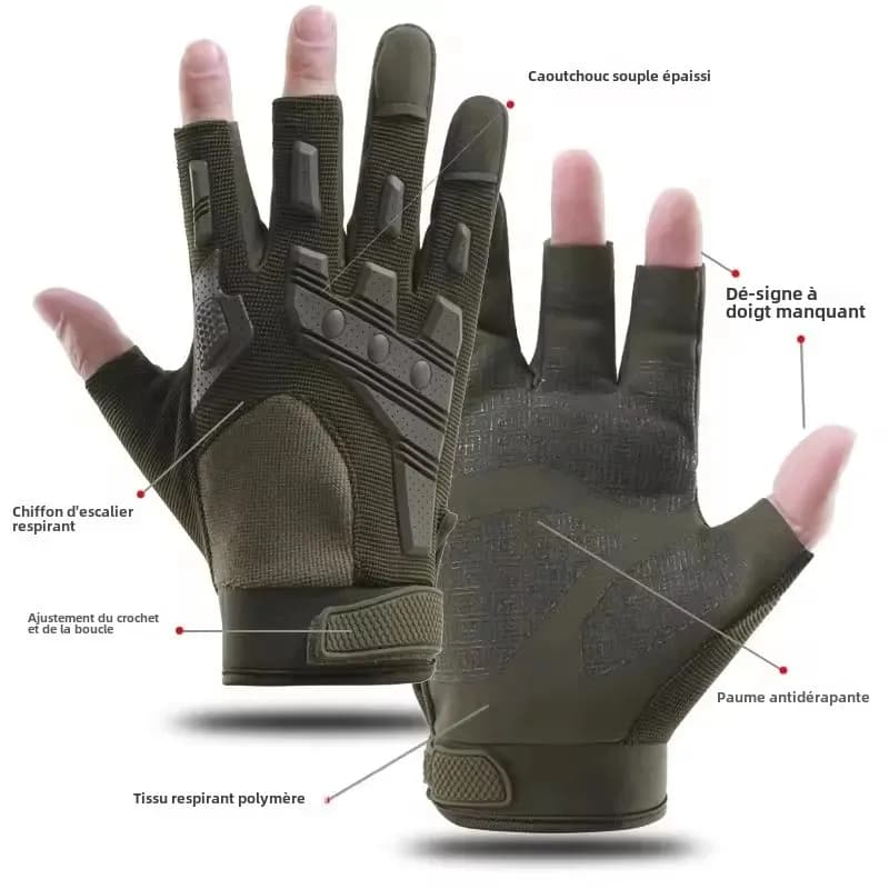 Gants tactiques pêche escalade - protection doigts ouverts pour pêche technique et précise
